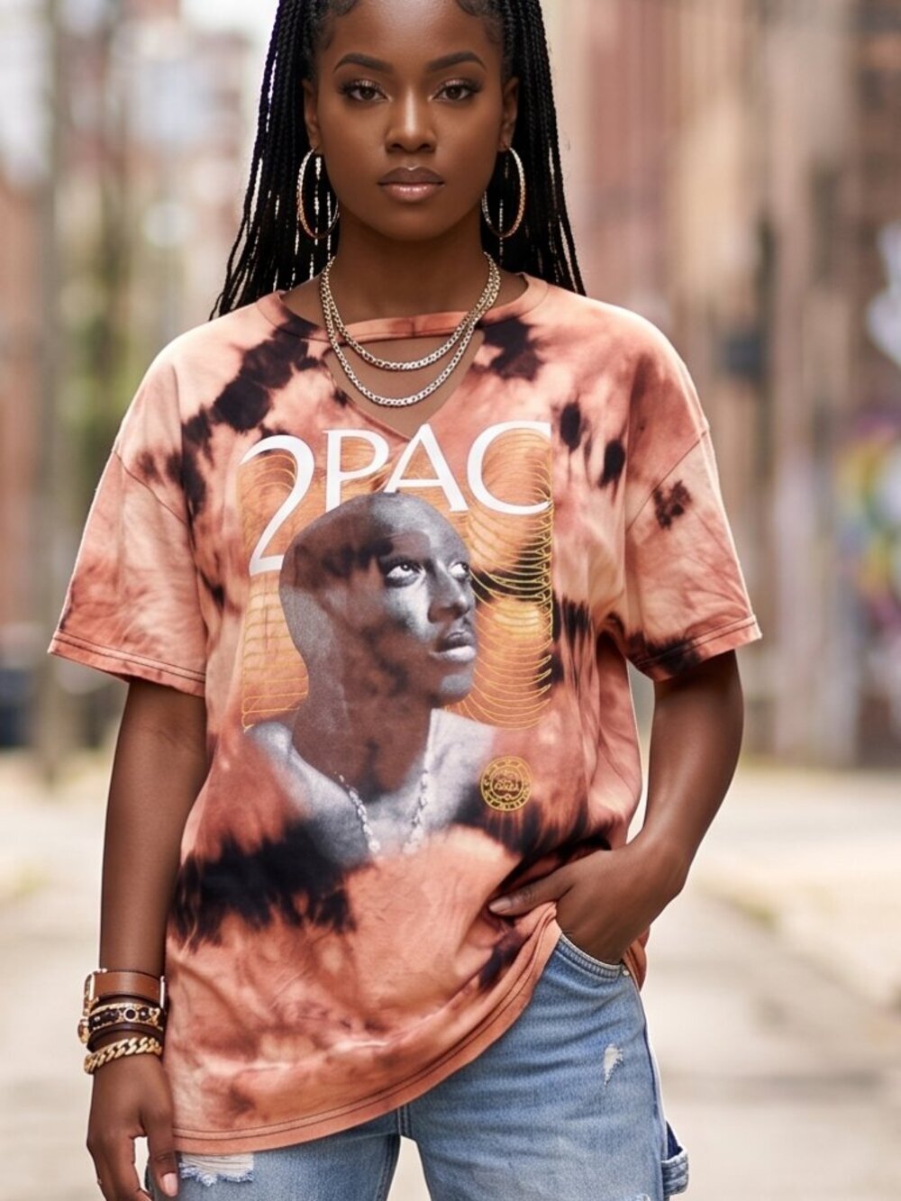 Cross colours 2Pac shirt  ]Black Tie Dye Tee Shirt Size Large Vintage Upcyled